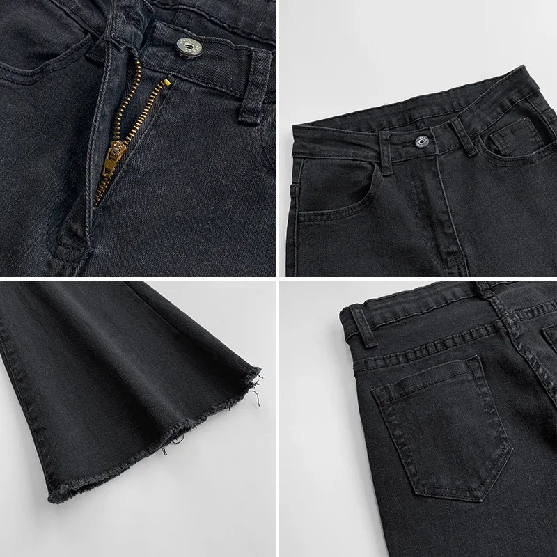 Quần jean IELGY lưng cao ôm dáng ống loe phong cách Hàn Quốc cá tính thời trang dành cho nữ