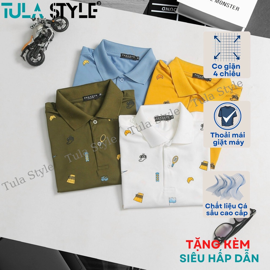 Áo thun Polo cá sấu form rộng có cổ bẻ trắng vàng rêu hoạ tiết big size 95kg 100kg, áo phông xuất khẩu Hàn Quốc