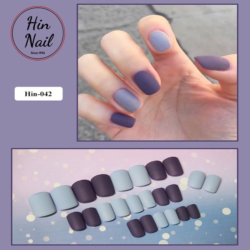 Bộ 24 móng tay giả Hin Nail tông màu tím mộng mơ