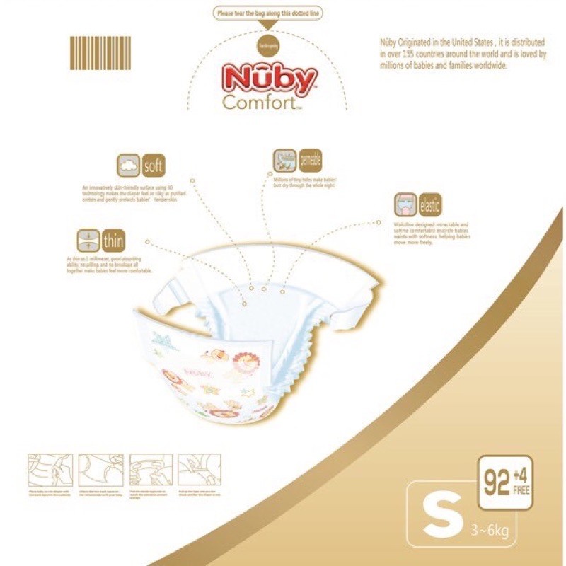 bỉm nuby siêu mỏng mùa hè, hàng chính hãng S40/M48/L46/XL44