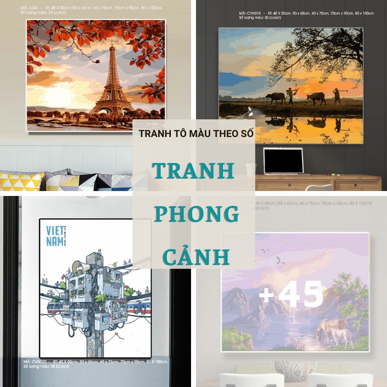 Tranh tô màu theo số tranh sơn dầu số hóa phong cảnh có khung