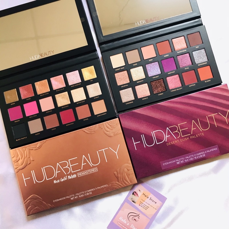 [ Hình thật ] Bảng mắt Rose Gold Remastered và Desert Dusk Eyeshadow Palette Huda Beauty