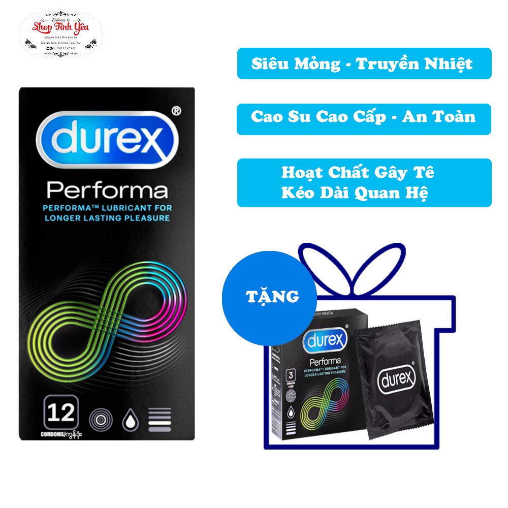 Bao Cao Su Durex Performa [Sản Phẩm - FREE SHIP], Siêu Mỏng , Cảm Giác Thật, Tăng Thời Gian QH, Hộp 12c