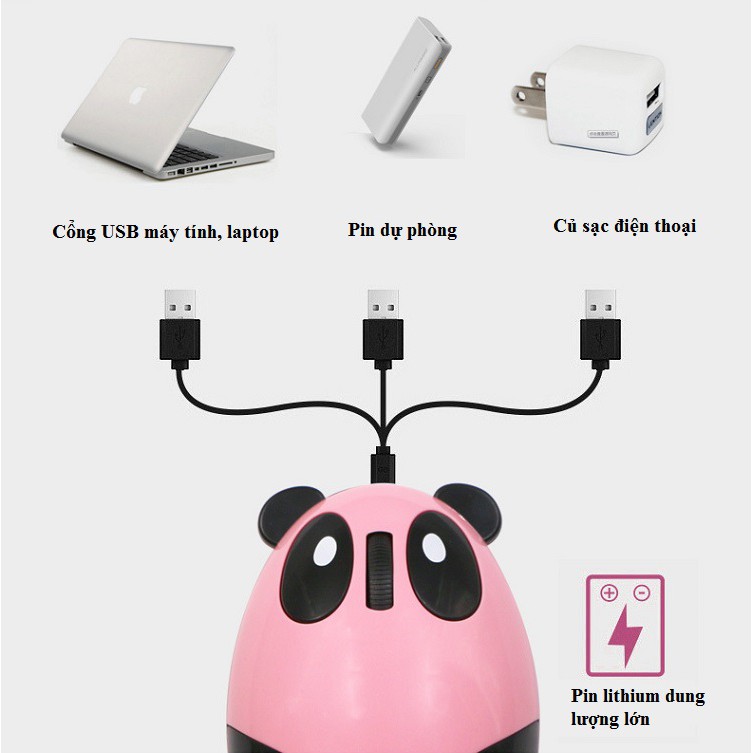 Chuột máy tính Huqu HQ-101 hình gấu trúc thiết kế trẻ trung sử dụng pin sạc tiện lợi, không phát ra tiếng ồn