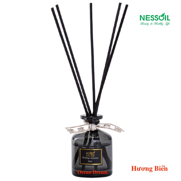 Bộ tinh dầu nước hoa khuyếch tán thơm phòng hương Biển gồm 1 lọ màu đen sang trọng 50ml &amp; 1 bộ que khuếch tán