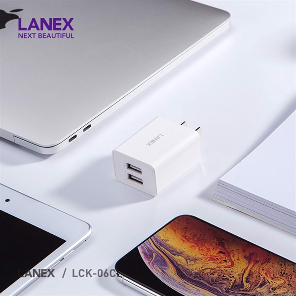 Bộ Sạc Nhanh 2 Cổng USB Chính Hãng LANEX 06CL Cho Iphone/Androi dây dài 1m