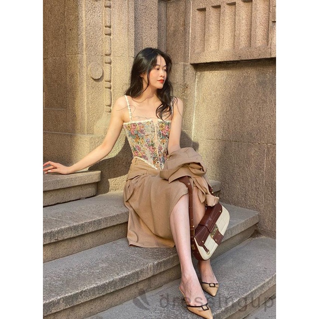Đai nịt bụng in hoa phong cách retro thời trang mùa hè cho nữ