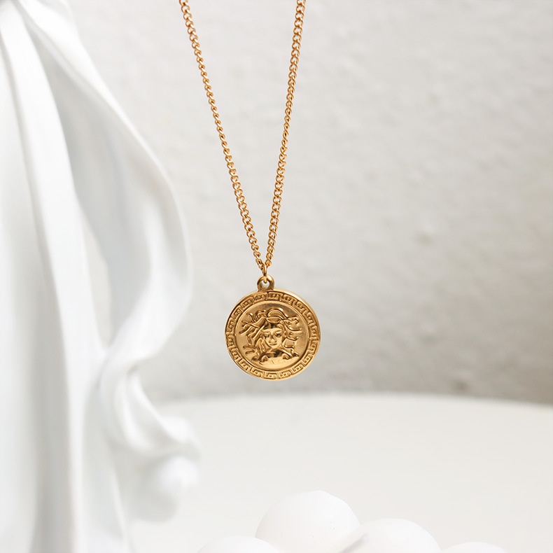 Cổ Hy Lạp Chocker Medusa Người Phụ Nữ Đầu Mặt Dây Chuyền Vòng Cổ Nữ Xương Đòn Vòng Cổ Thép Titan P97