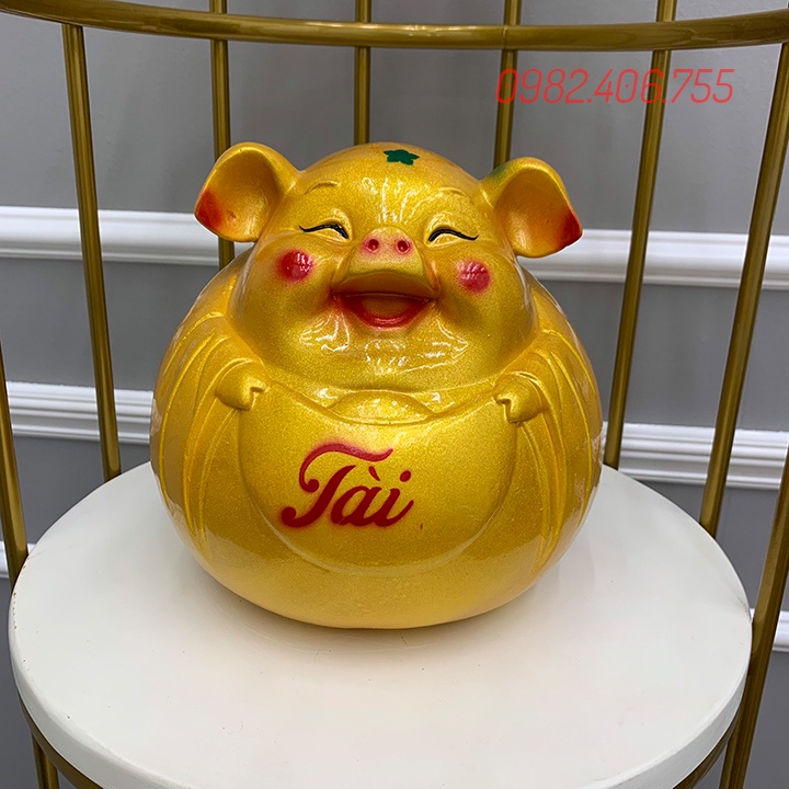 Ống heo lợn đất tiết kiệm size to lớn màu vàng ánh kim cao 22cm MSOngDia