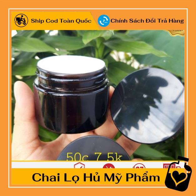 Hủ Đựng Kem ❤ Hũ Chiết Kem Thủy Tinh Nâu 50g , Hũ lọ chiết mỹ phẩm , , phụ kiện du lịch