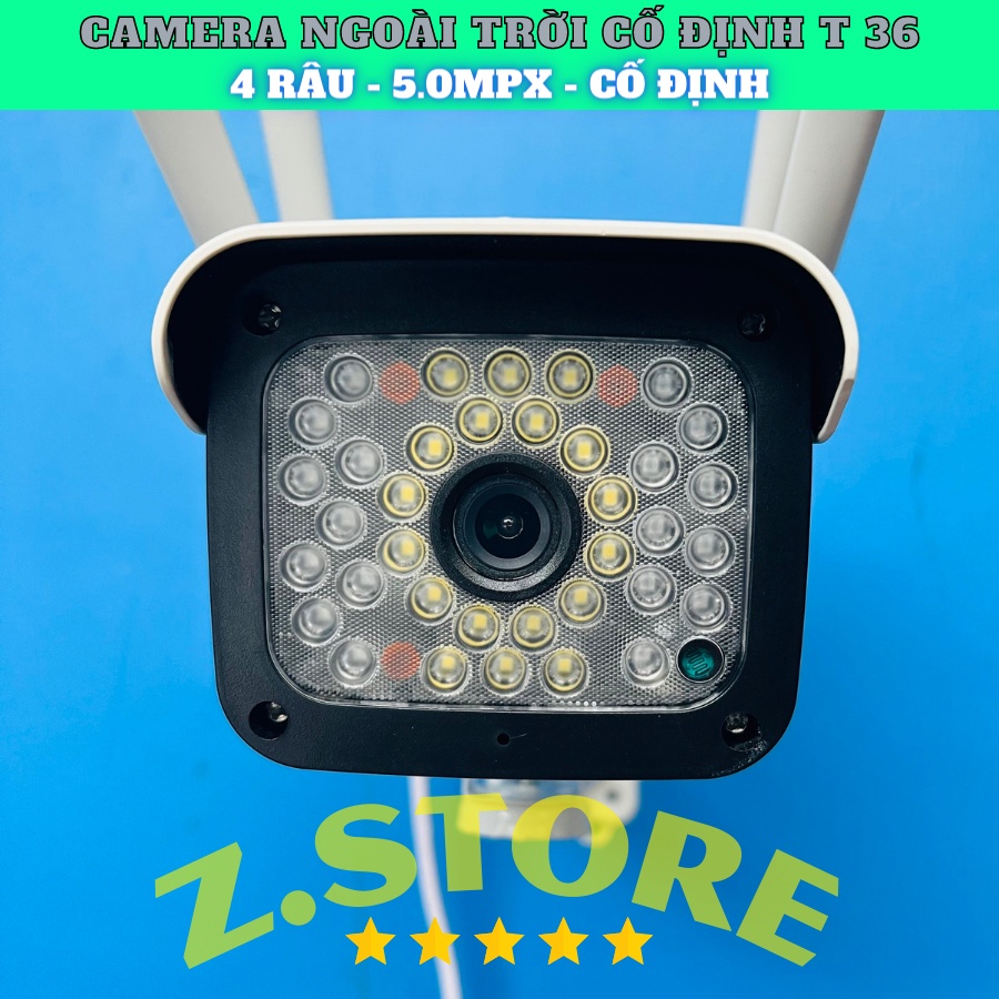 Camera Yoosee 4 râu 36 Led 5.0 chống nước, xem đêm có màu,camera wifi thân cố định t36