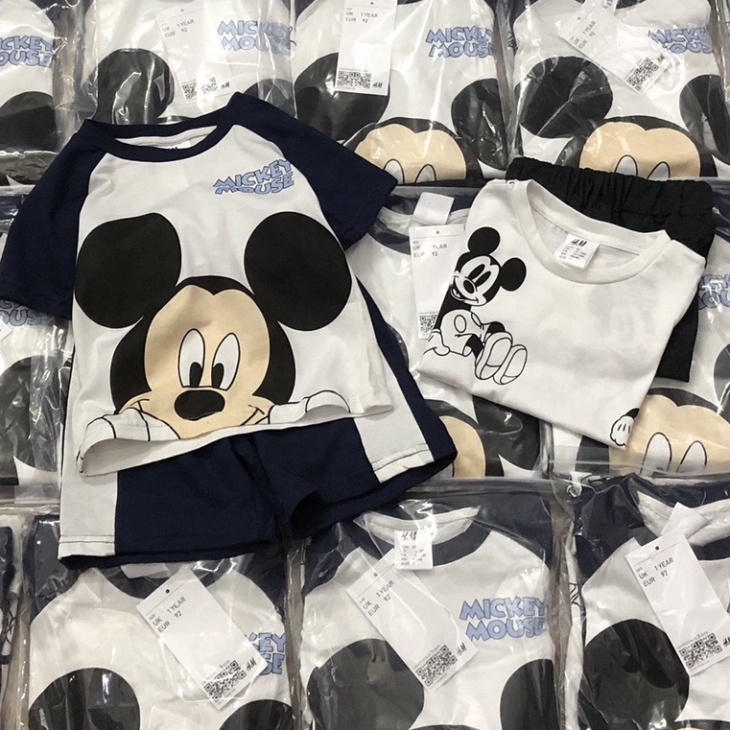 Bộc cộc tay bé trai - Set 2 bộ cotton Mickey Hm cho bé trai size 1-6t
