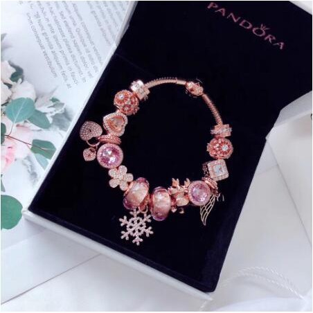 PANDORA Bộ Vòng Tay Mạ Bạc 925 Đính Pha Lê Hình Bông Tuyết Kèm Hộp Đựng Thời Trang Cho Nữ0215631