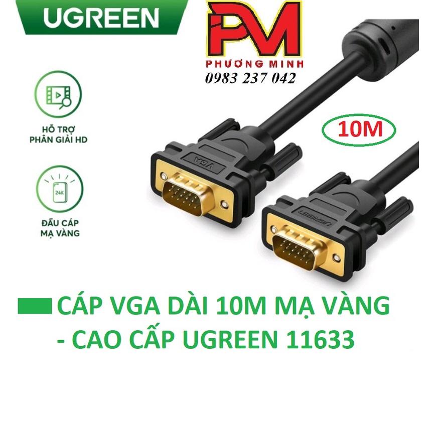 Cáp VGA dài 10M cho Màn Hình, Máy Chiếu Chính Hãng Ugreen 11633 Cao Cấp