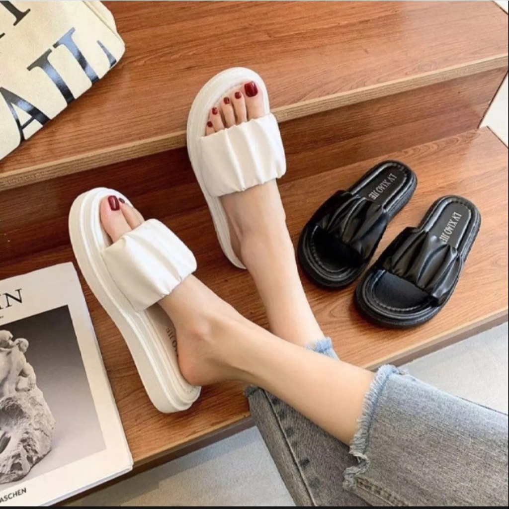 Dép Bánh Mì Dép Quai Ngang Nhúm Xếp Cực Xinh Đế PU Siêu Nhẹ 3P Mềm Êm,Cực Xinh