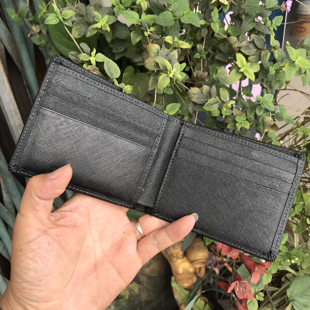 Ví da ngang da thật Safiano, da xước thời trang nhỏ gọn full box