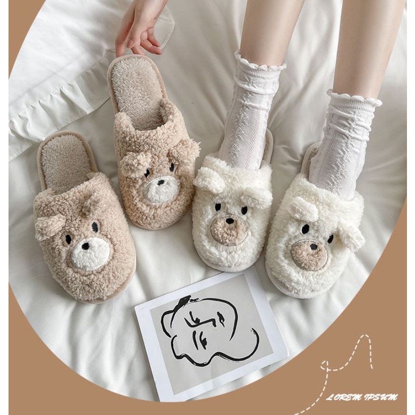 Dép Thời Trang Nữ Gấu Bông Đi Trong Nhà Đế Bệt Chống Trượt