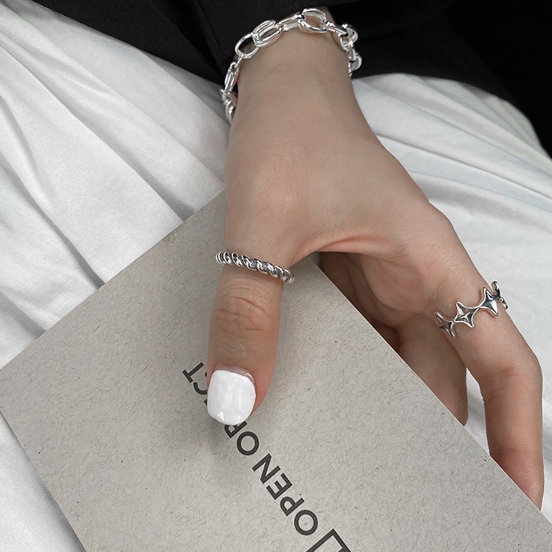 Nhẫn Hở Kiểu Hình Học Đơn Giản Màu Bạc Phong Cách Cổ Điển Thời Trang Cho Nữ