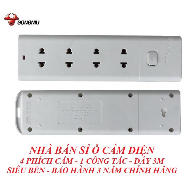 Ổ Cắm Điện GNVN-V1040-30 Dây Dài 3m (Chính Hãng)