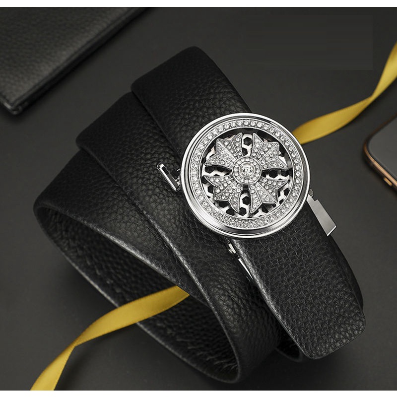 Thắt lưng nam mặt tròn khóa xoay 3 màu năng động dây nịt khóa tự động thông minh