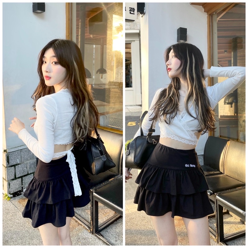 GILLBABY | Áo croptop đắp chéo cột dây quyến rũ năng động dễ thương mặc được 4 kiểu