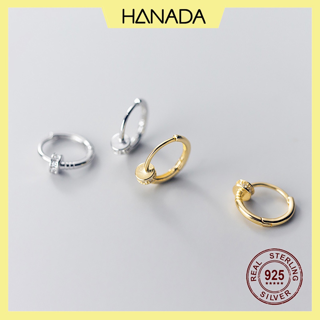 Bông Tai Bạc 925 Hanada N1234.E.2.B.240.0619 Khoen Tròn Đinh Cách Điệu