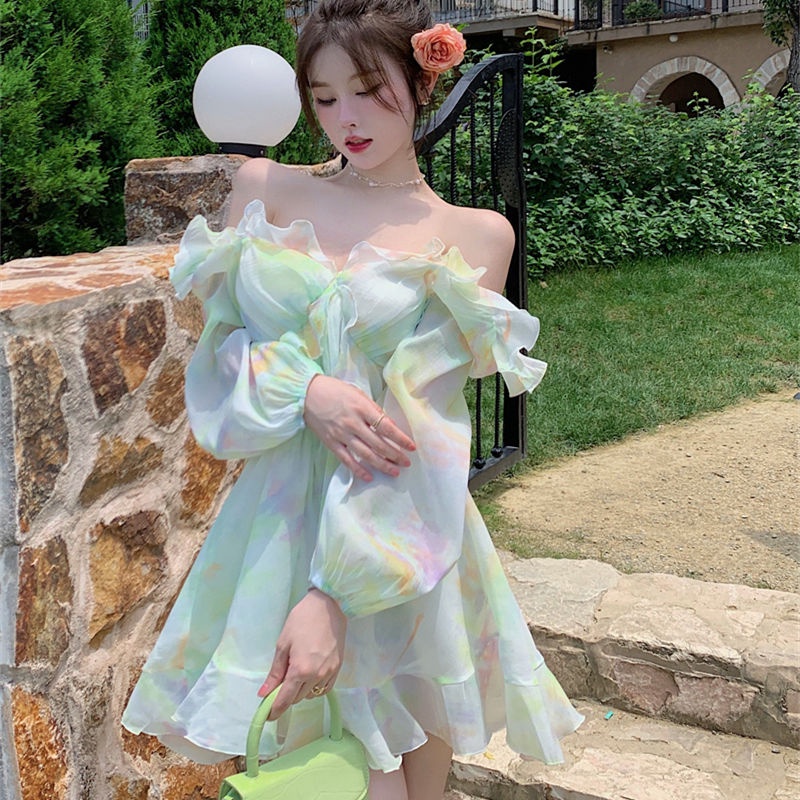 Váy babydoll Đầm Tay Dài Cổ V Thời Trang Mùa Thu Phong Cách Mới Cho Nữ