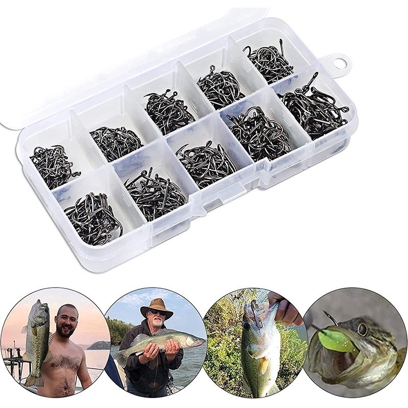 Hộp 500 Lưỡi Câu Cá 10 Kích Cỡ Bằng Thép Carbon