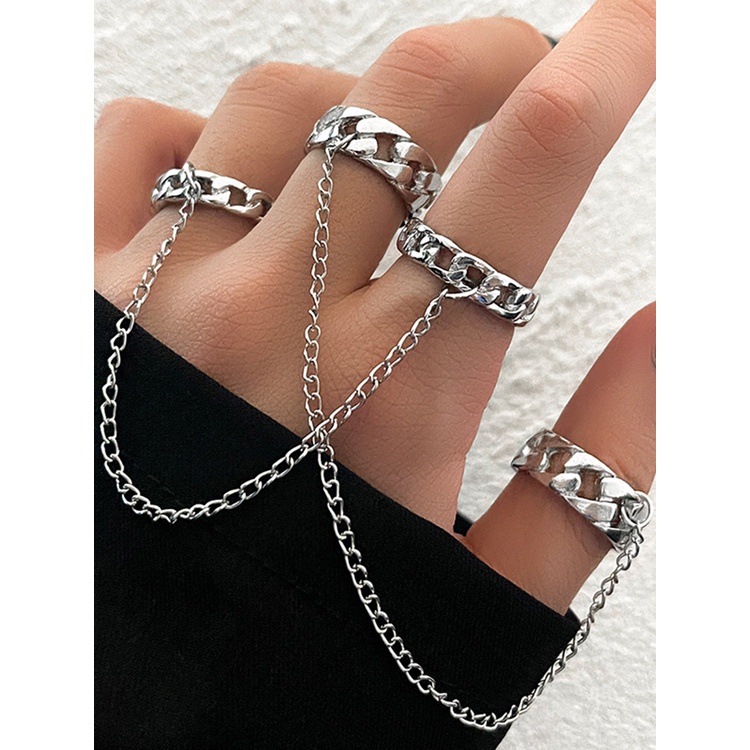 Set 2 Nhẫn Mắt Xích Có Thể Xếp Chồng Phong Cách Punk Thời Trang Cho Nam/Nữ