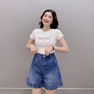 Quần short Jean lưng cao, quần bò ống rộng có bigsize tới 75kg