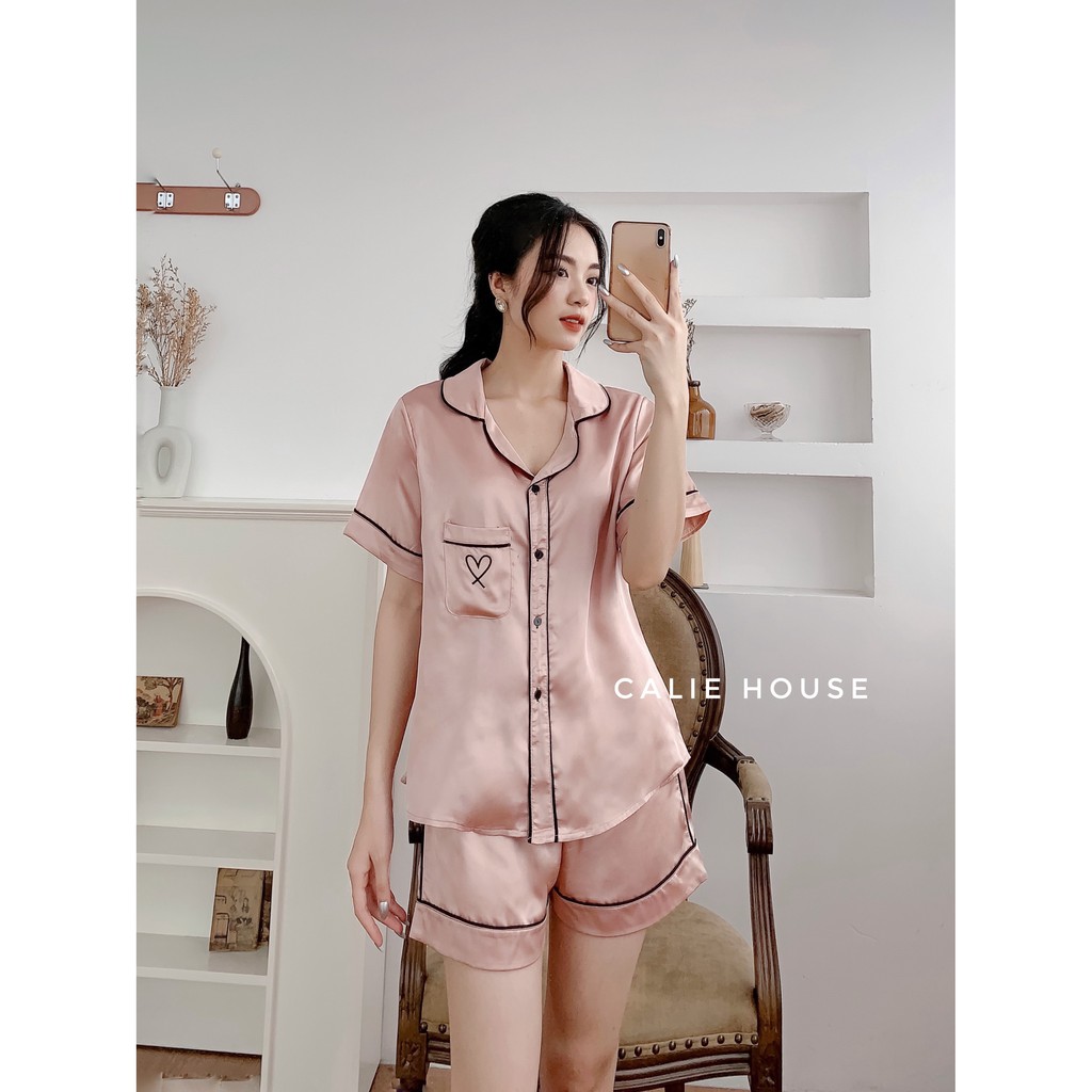 Bộ Đồ Ngủ Nữ Ngắn Tay Pijama Calie House. Bộ đồ Mặc Ở Nhà Chất Liệu Lụa Mặc Rất Mát Vào Mùa Hè S9