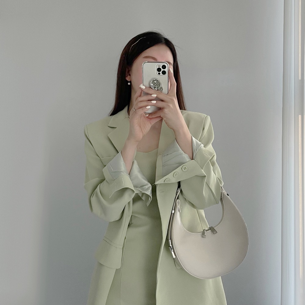 Set đầm 2s xanh form chữ A kèm khoác vest blazer xanh mint form dài phong cách Hàn Quốc công sở thanh lịch