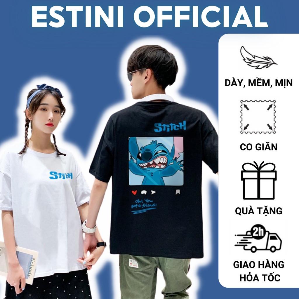 Áo thun tay lỡ form rộng ESTINI áo thun Unisex nữ nam chất cotton vải dày STITCH Ngộ Nghĩnh