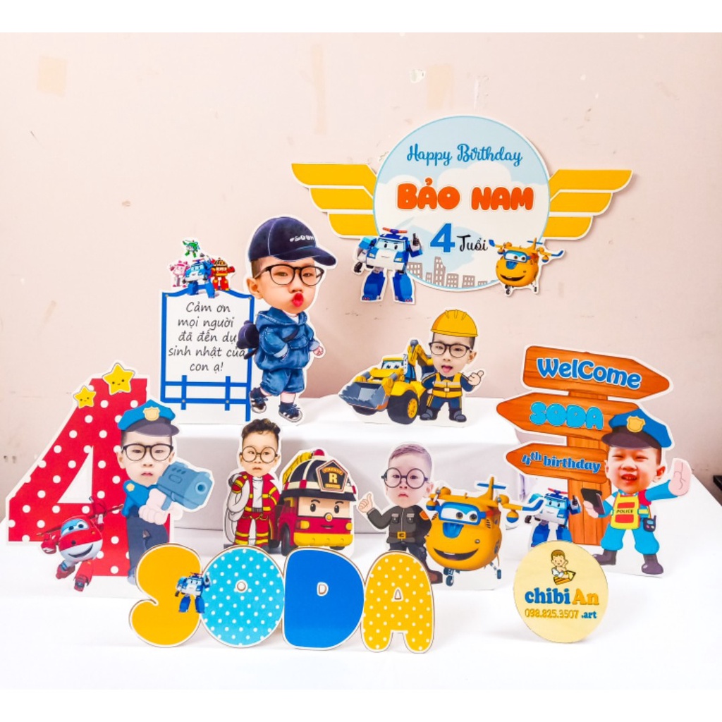 Combo thiết kế hình chibi trang trí sinh nhật cho bé theo yêu cầu