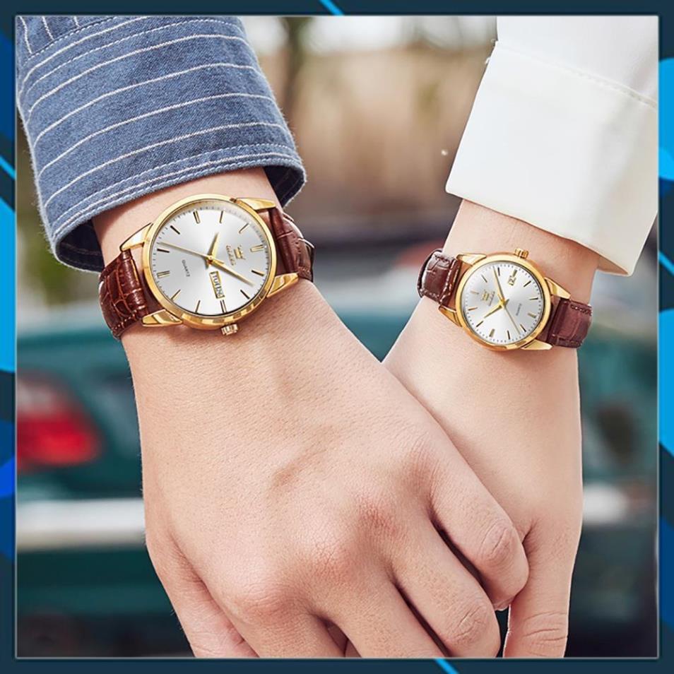 [HÀNG CHUẨN AUTH]Đồng hồ đôi Olevs Nhật Bản,chống thấm nước,dây da cao cấp,dạ quang, thạch anh,cơ cấu chỉ kim