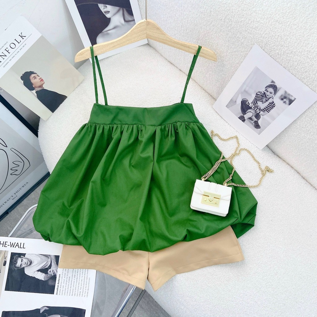 SET ÁO 2 DÂY XANH DÁNG BÍ + QUẦN SHORT KEM