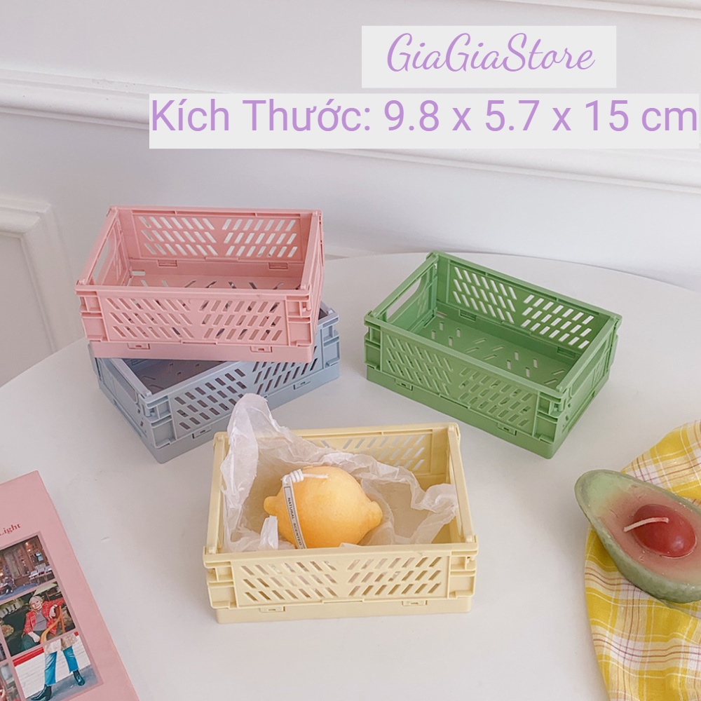 Giỏ nhựa đựng đồ mỹ phẩm, đồ dùng cá nhân , học tập có thể gấp gọn tiện lợi Rổ đựng đồ để bàn màu sắc đáng yêu size nhỏ