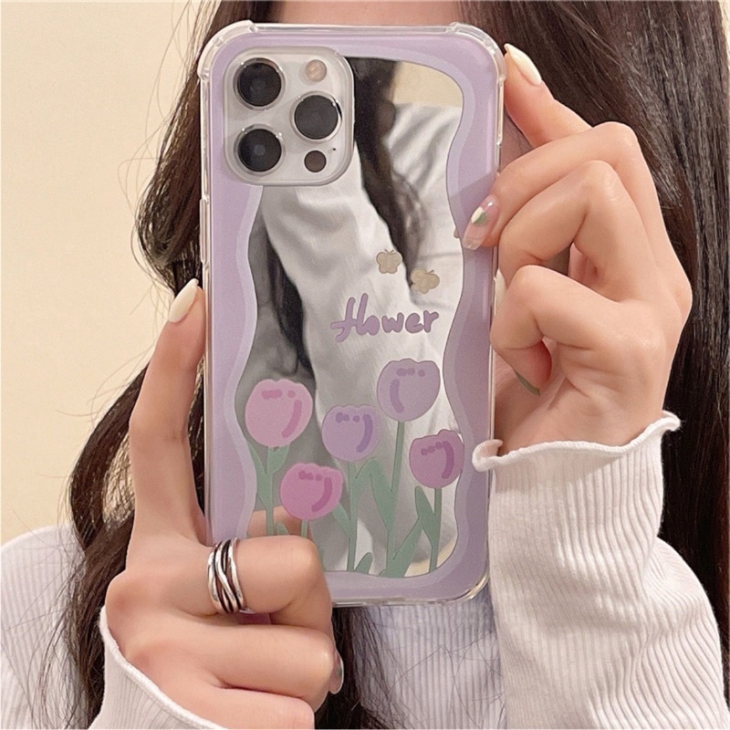 Ốp Lưng Gương Iphone/Samsung/Oppo/Vivo/Xiaomi Chống Sốc Purple flowers