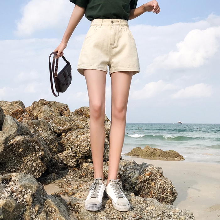 Quần short denim ống rộng lưng cao thời trang mùa hè Hàn Quốc cho nữ