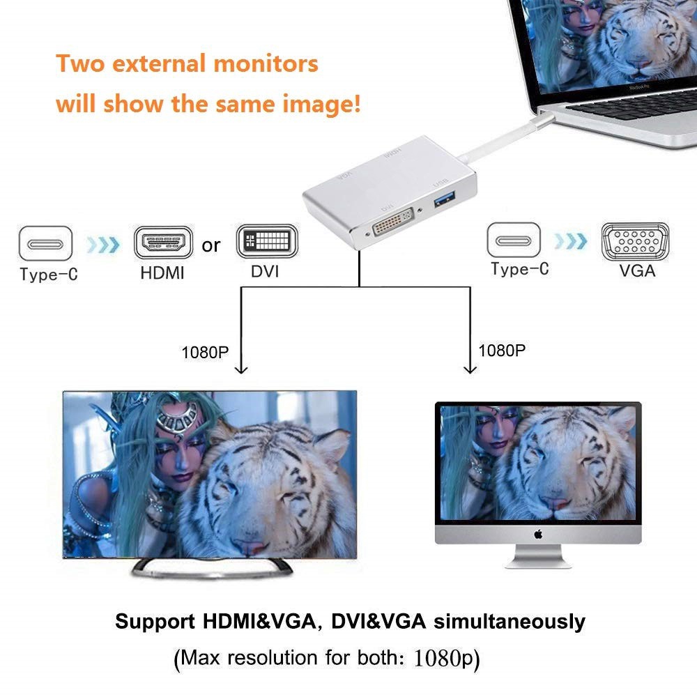 Đầu điều hợp OTG chuyển đổi TYPE-C sang VGA + DVI + USB2.0 + HDMI 4K 4 trong 1 | BigBuy360 - bigbuy360.vn
