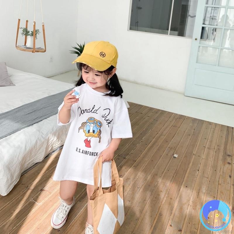 Đầm cotton in hình họa hình dễ thương cho bé gái 0-7 tuổi