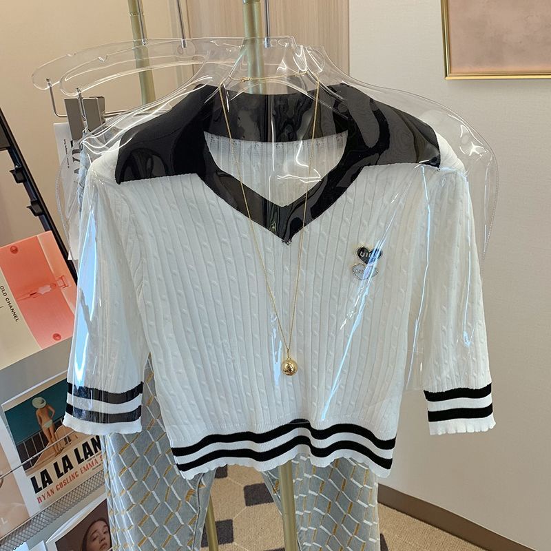 Áo polo Pure Cube ngắn tay bằng lụa lạnh dệt kim ôm dáng thời trang mùa hè dành cho bạn nữ