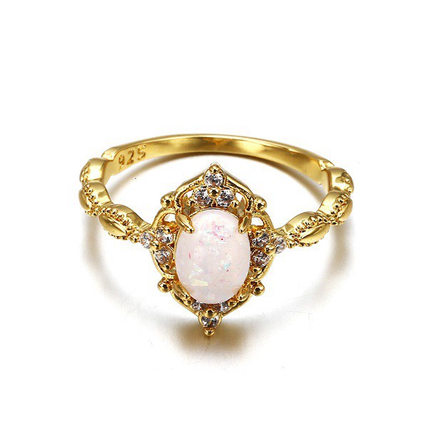 Nhẫn mạ vàng 18k đính đá opal nhân tạo phong cách Âu Mỹ