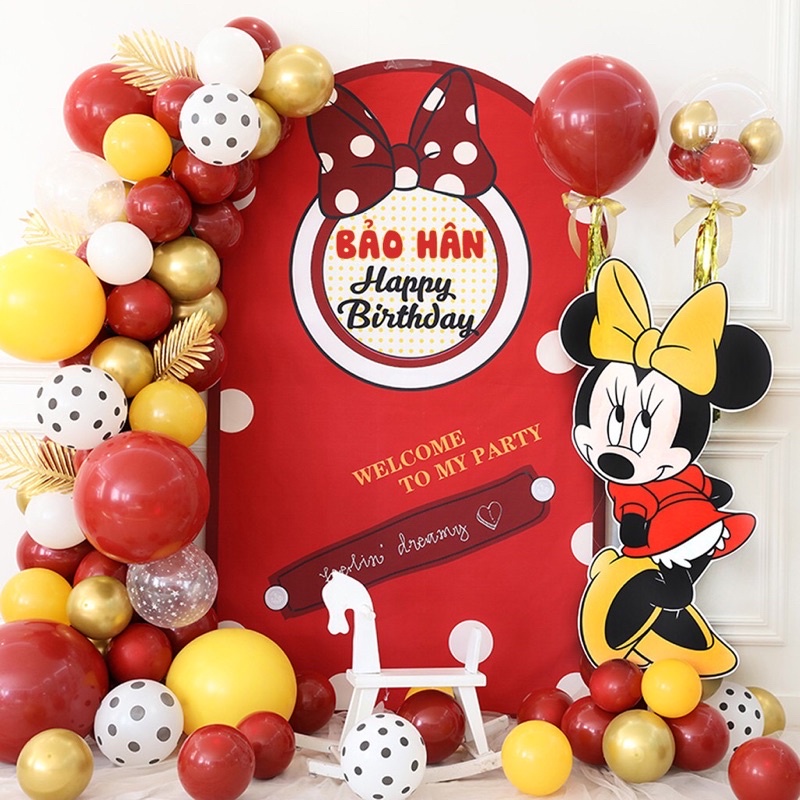 SET bóng trang trí sinh nhật bé trai bé gái hổ, trâu, chuột mickey kèm BACKDROP IN TÊN BÉ THEO YÊU CẦU