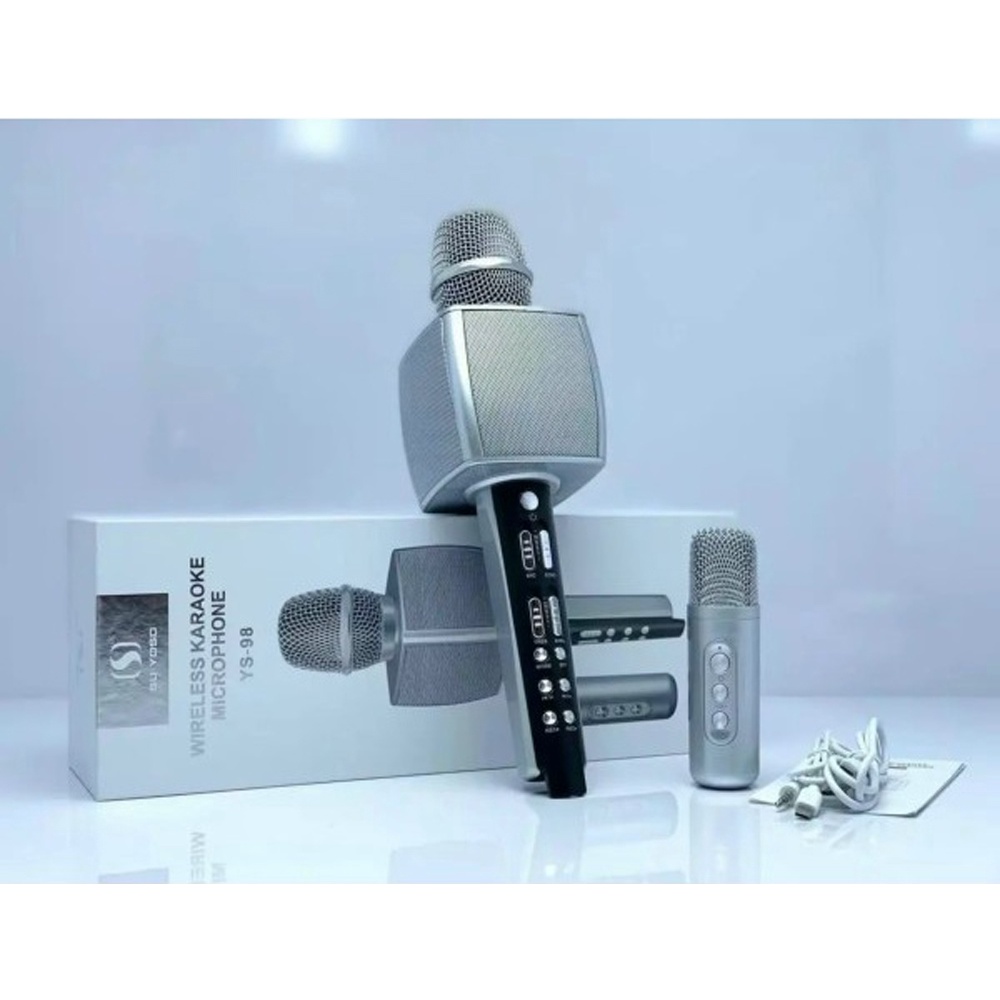 Micro Karaoke YS-98 Song Ca Kèm Loa 2 mic Bluetooth Cao Cấp, Micro Bluetooth 3in1 - Hiệu Chỉnh Được Bass Treble Ấn Tượng