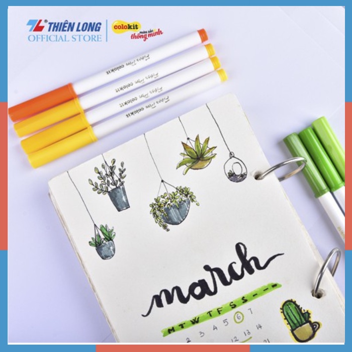 Bút Lông Màu Thiên Long rửa được Fiber Pen Washable SWM-C006-36 Màu-Viết được nét mảnh nét to