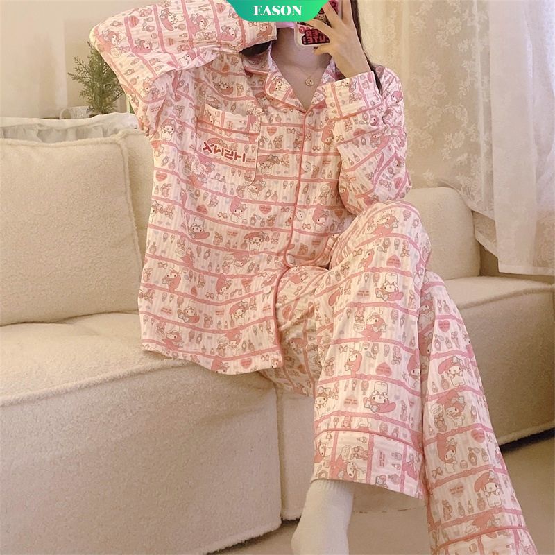 SANRIO Bộ Đồ Ngủ Dài Tay Họa Tiết Hoạt Hình Phong Cách Nhật Bản Thời Trang Xuân Thu 2022