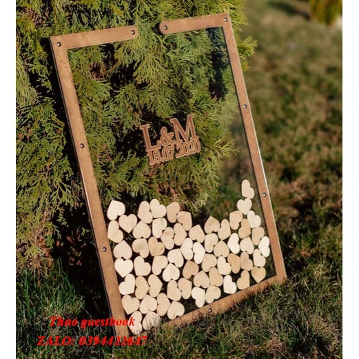 Hộp Thả Tim ký tên, rót cát 2 trong 1  lá phong hình chữ nhật| Thao Wedding Guestbook