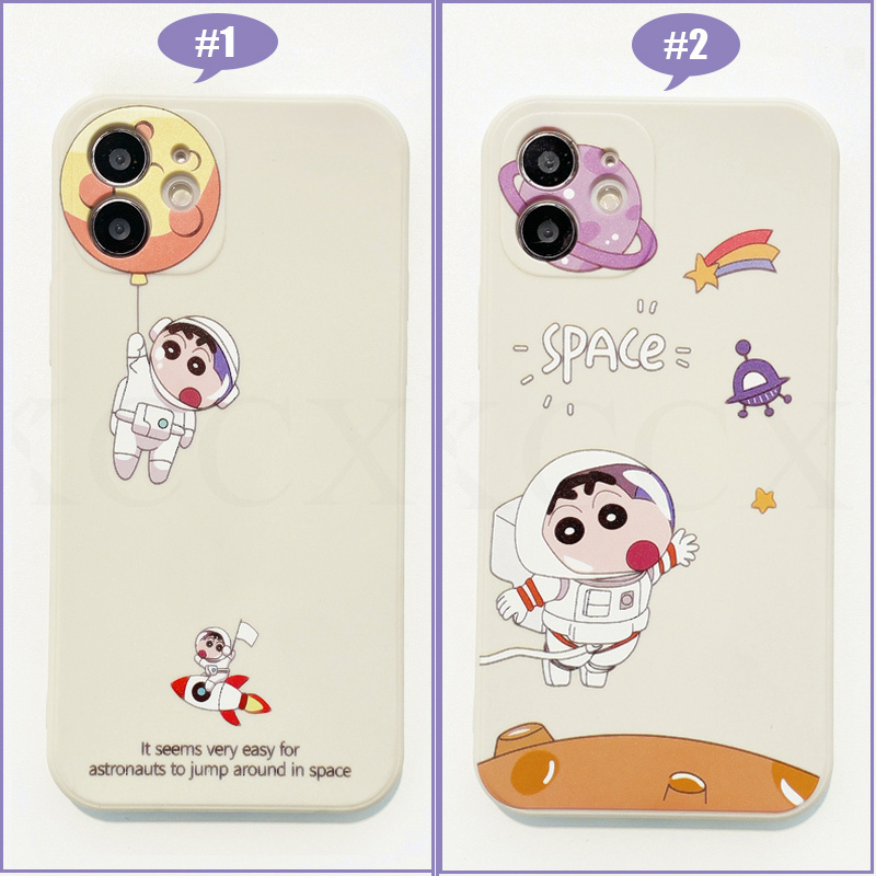 White Case For OPPO A31 A9 A5 2020 A92S A52 A72 A92 A91 A12e A83 A59 A59S A57 A39 AX5 A3S Phone Case Crayon Shin-Chan Soft-touch New Luxury Side Printing Square Liquid Silicone Soft Cover Shell