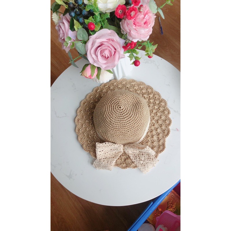Mũ cói vành sò- mũ cói đi biển cho bé gái - mũ handmade ( có size)